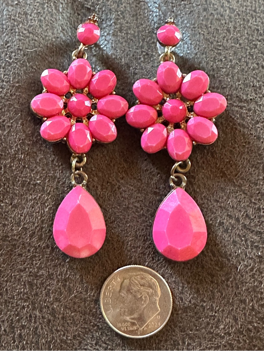 Vintage Bright Pink Dangle Flower Earrings